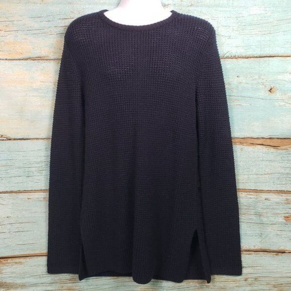 NLST Men's Navy Blue Knit Sweater Long Sleeves Side Slits Size Medium NWOT - Picture 2 of 8